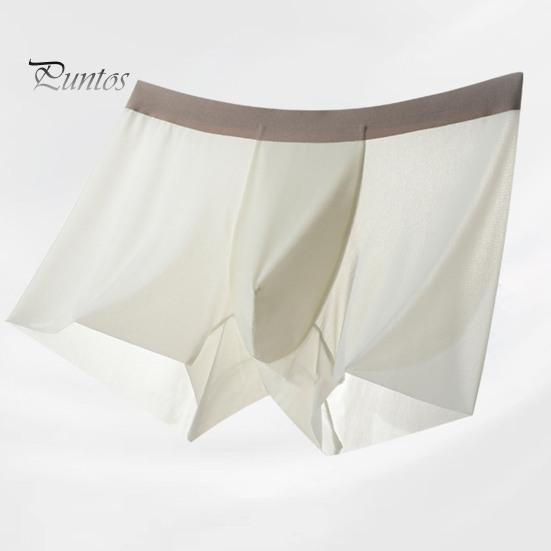 Men Boxer Underwear Mid-rise Elastic Waist U-Convex Breathable Smooth Shorts Briefs Ice Silk Thin Panties