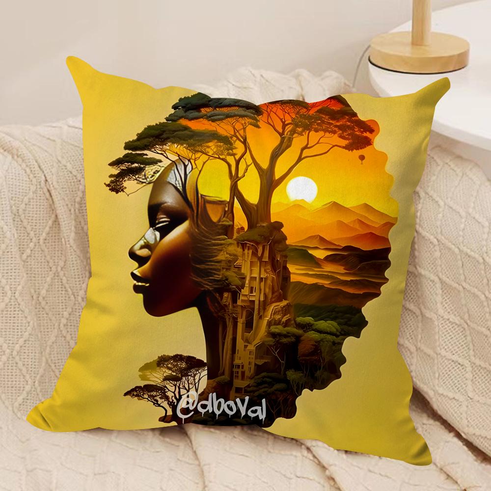 African American Woman Cushion Cover Silky Short Plush Invisible Zipper Dustproof Sofa Pillow Case For Home Decor
