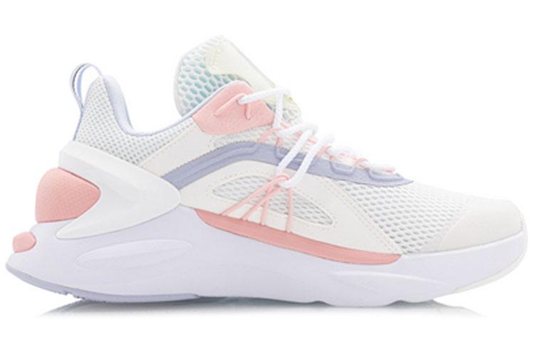 Li Ning Fire Cushioning Slip Resistant Abrasion Resistant Low top Sports Casual Shoes Women's White Pink AGLQ058-2