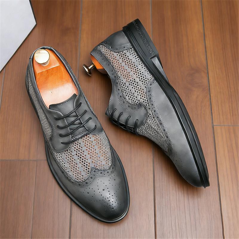 Sommer Mode Neue Atmungsaktive Air Mesh Patchwork Schnürung Oxford Schuhe für Herren Designer Marke Hochzeit Abschlussball Homecoming Schuhe
