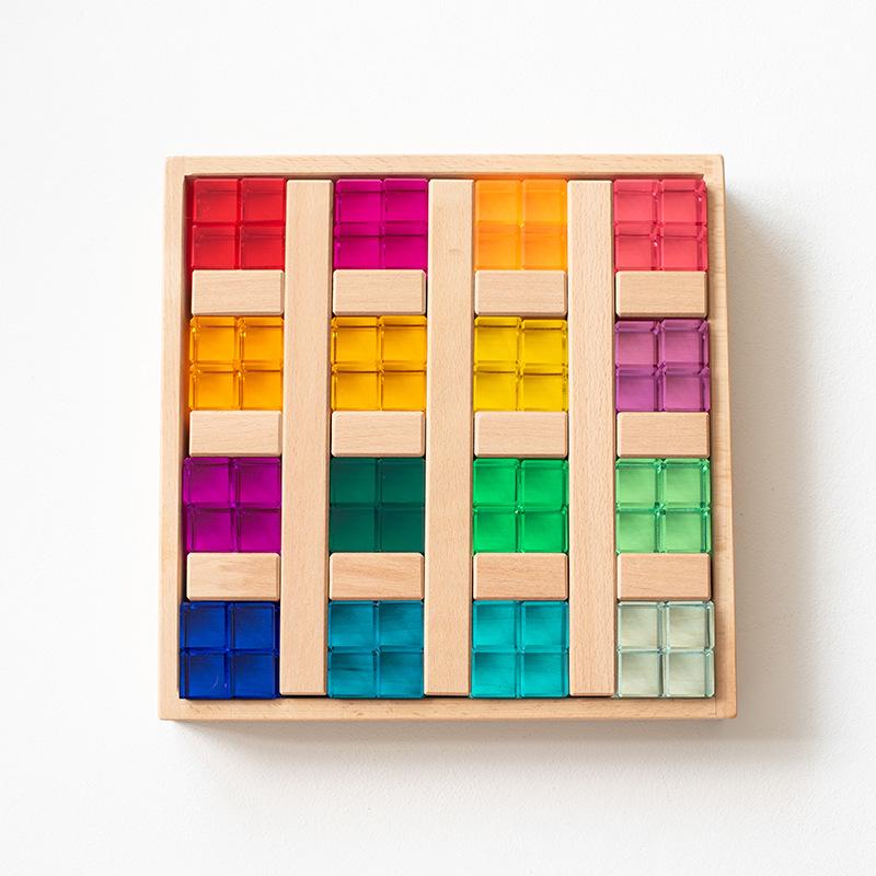 Transparent Rainbow 3D Building Blocks: Educational Acrylic Cubes for Children