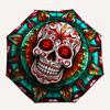 Colorful Sugar Skull Stained  DecorUmbrella, Portable 3-Fold Compact Umbrella,Christmas Gift ES647