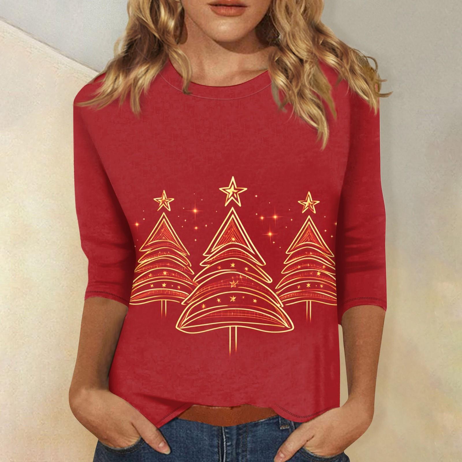 

Женский топ с круглым вырезом и рукавом 3/4 с рождественским принтом S