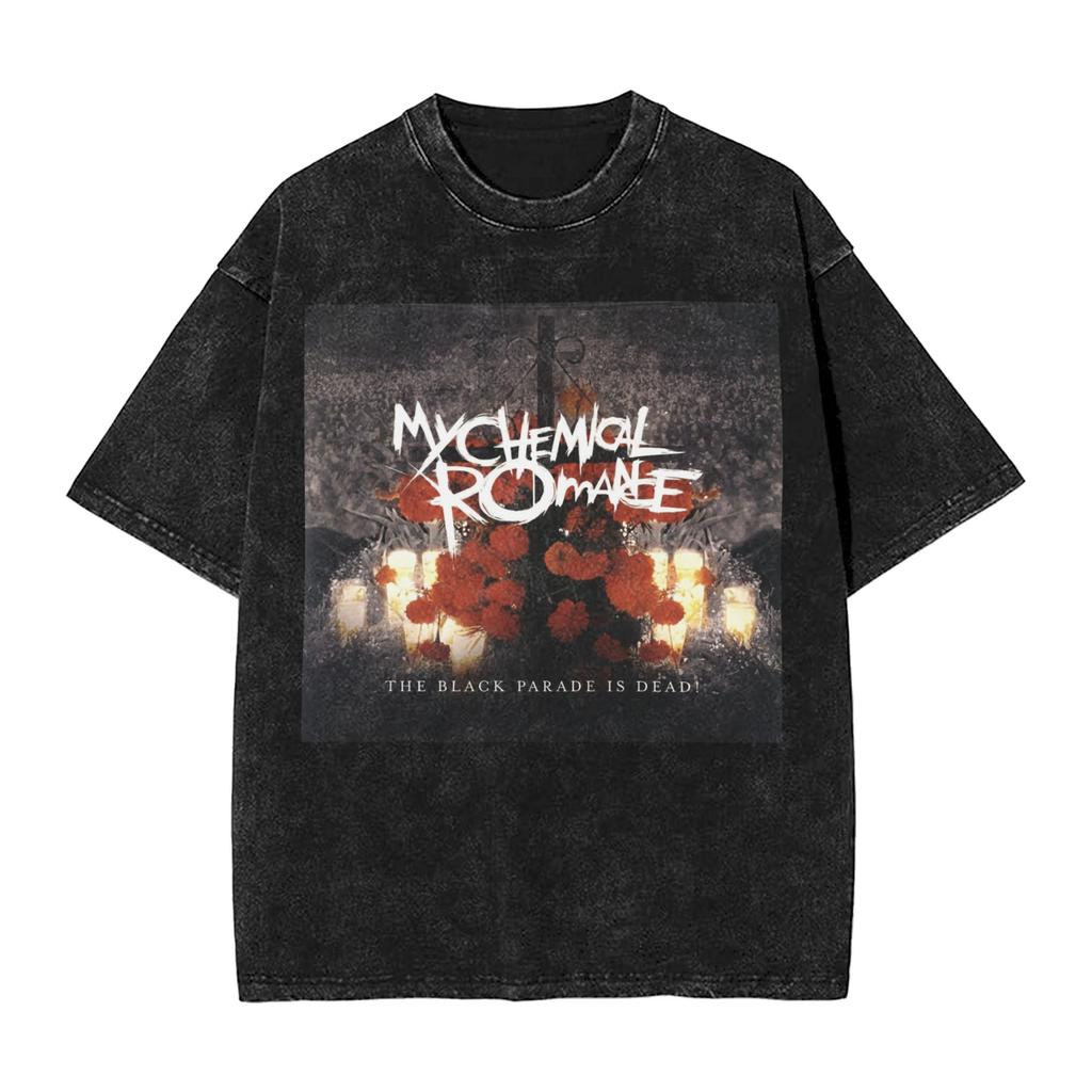 Short Sleeved Round Neck Tshirt Men Clothing Tees Mens TShirt My Chemical Romance Long Live the Black Parade Skeleton Washed
