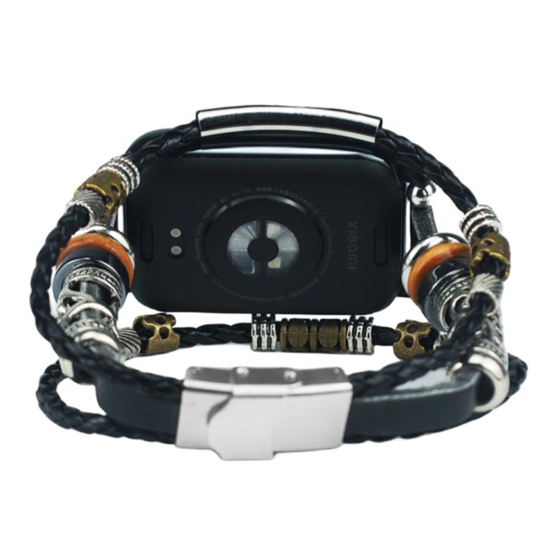 

For Xiaomi Redmi Watch 4 Watch Band Ethnic Style Leather Braided Beaded DIY Bracelet Black