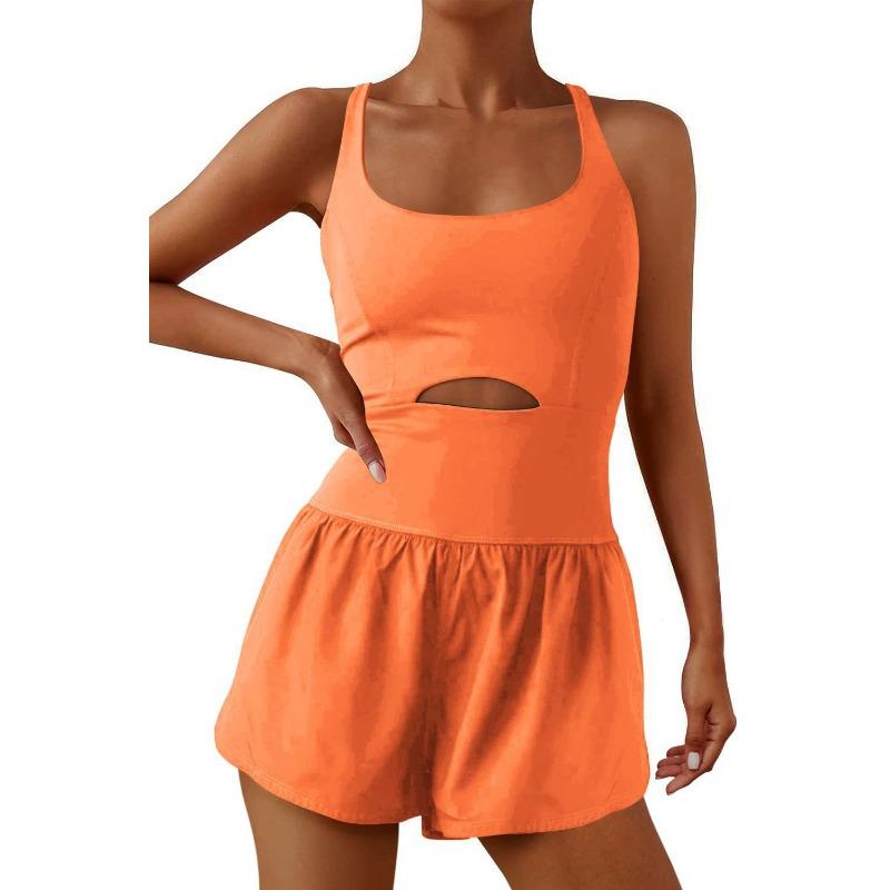 

Модные спортивные женские шорты для йоги с открытой спиной, свободные, удобные, жилет, комбинезон для фитнеса 2XL оранжевый