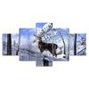 Deer Animal Winter Wildlife Landscape 5 Piece Canvas Wall Art Multi Panel Print Modern Poster Home Decor Picture Gift For Him For Her