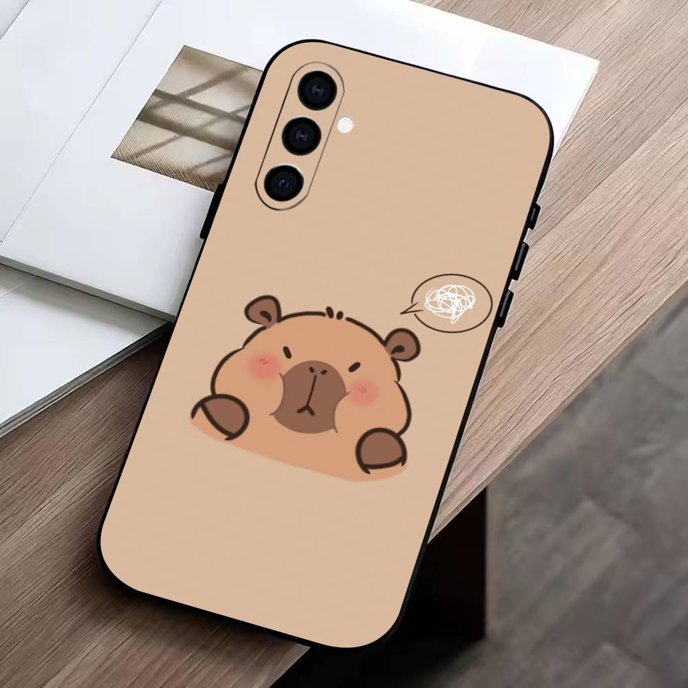 Cute K-Kawaii Capybara Phone Case Black Silicone Soft For Samsung Galaxy A73,A72,A71,A70,A53,A52,A51