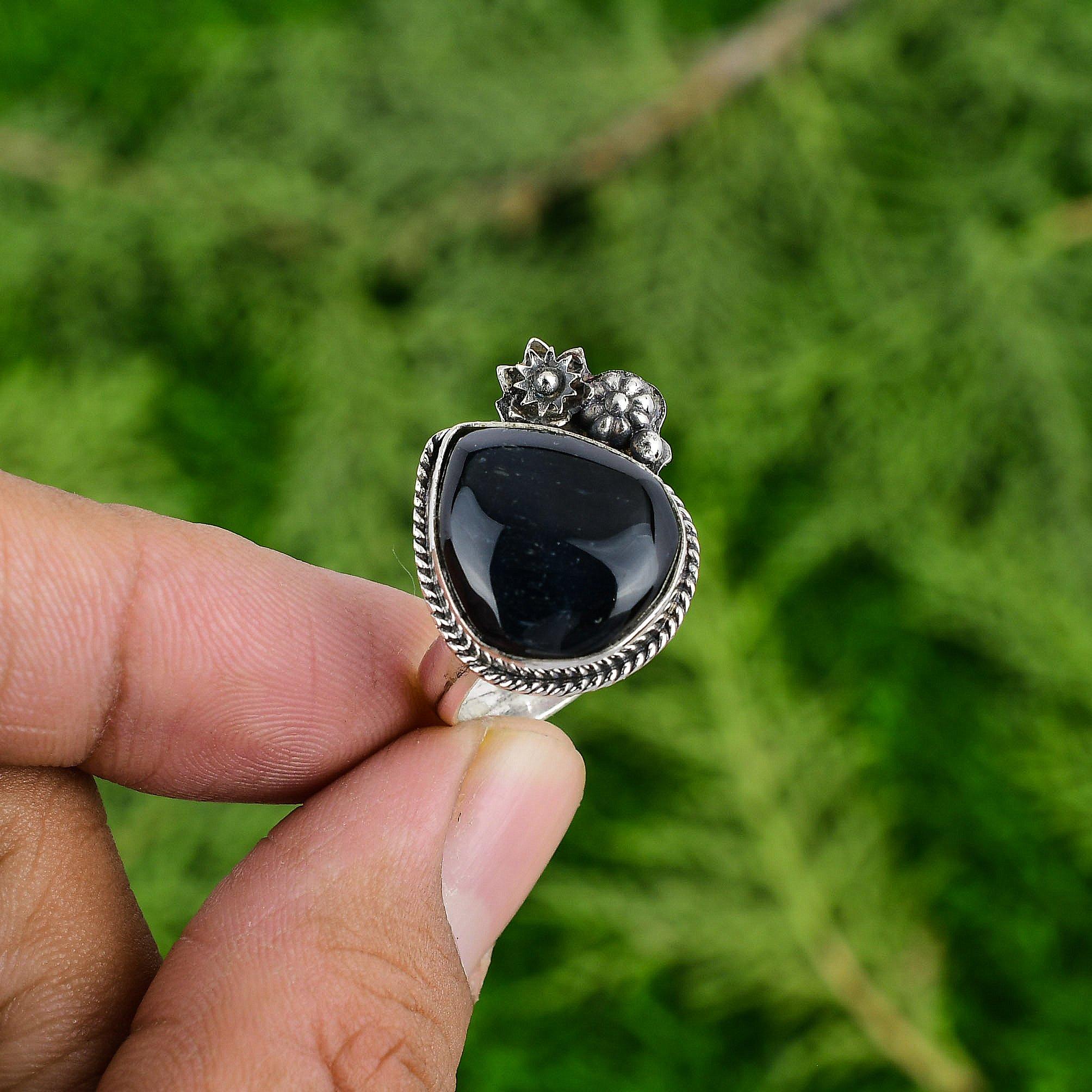 

Кольцо-солитер с натуральным неллитовым драгоценным камнем в виде цветка, регулируемое, серебро 925 пробы Adjustable