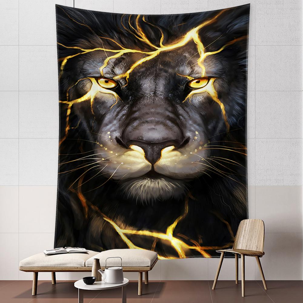 

Психоделический гобелен с изображением льва, настенный подвесной загадочный абстрактный животных, искусство для гостиной, богемный хиппи, общежитие, домашний декор 95x70CM