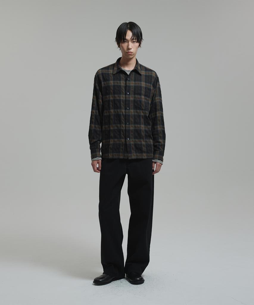 NONBLANK Bumpy Surface Check Ls Shirt_Dark Green
