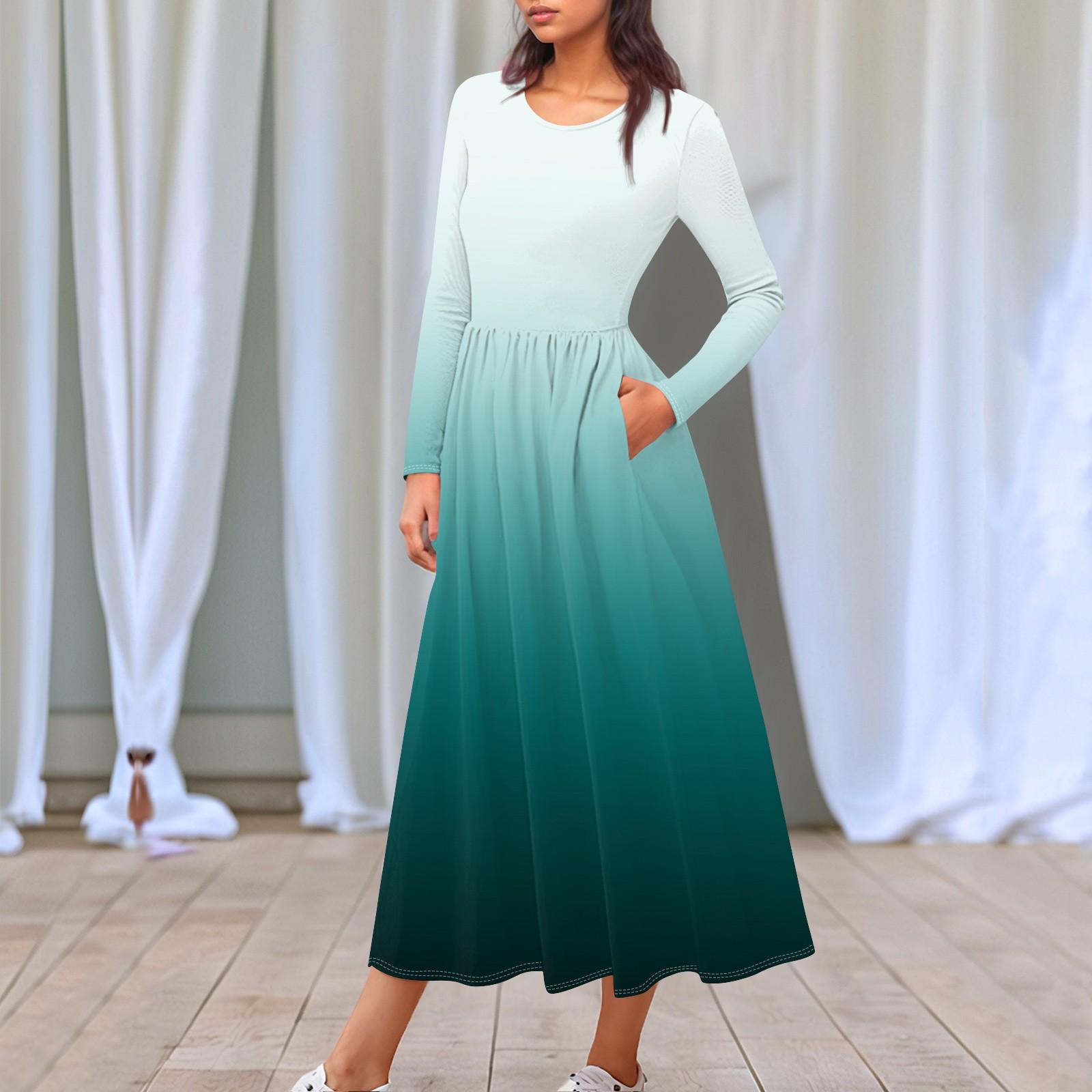 

Женское платье миди в стиле бохо с цветочным принтом и градиентом, повседневные платья с длинным рукавом, струящиеся платья со сборками и карманами, праздничные платья для женщин XXXL зелёный