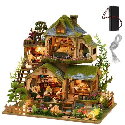 DIY Miniature House Building Kit LED Lighting Dollhouse Models Home Oranments Halloween/Christmas/Birthday Gifts for Friends