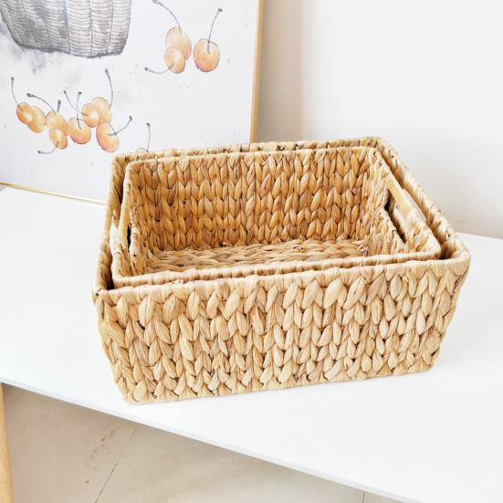 1/2Pcs Hand-Woven Storage Baskets with Handles Strong Load-bearing Large Capacity Stackable Water Hyacinth Wicker Basket