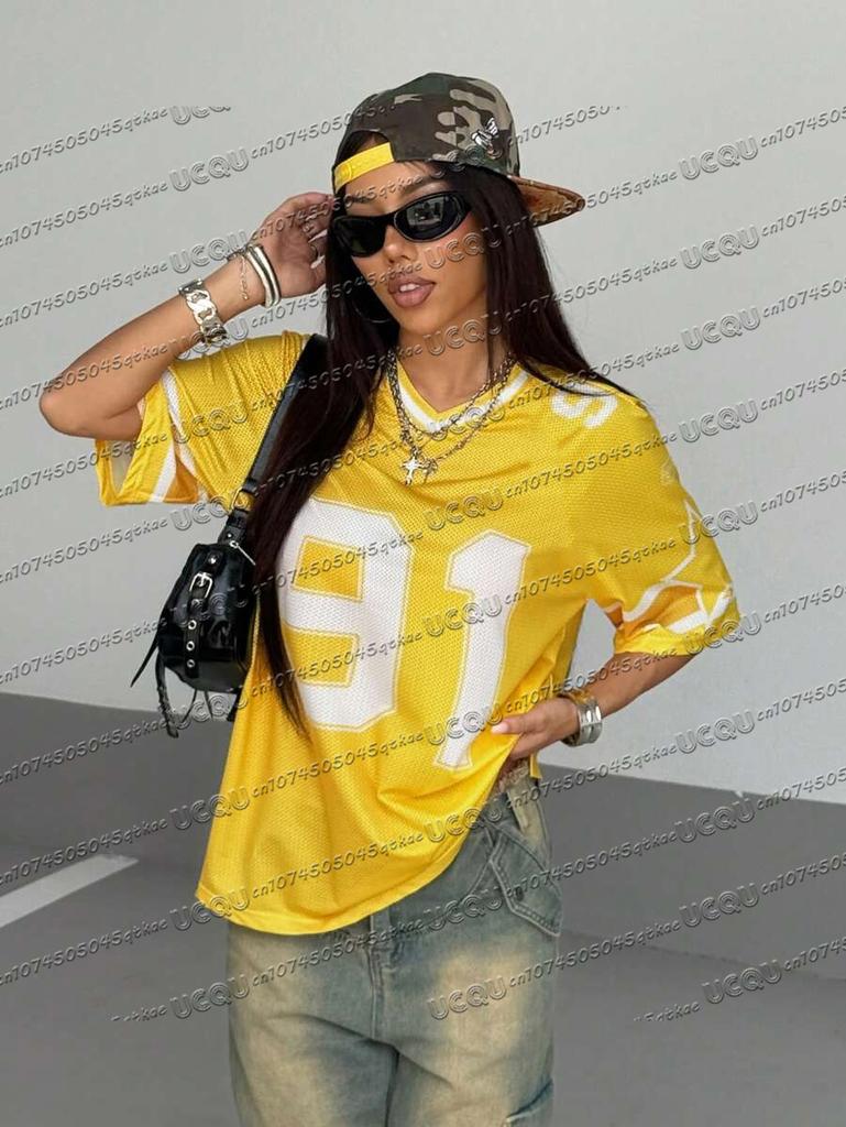 Damen Sommer Erfrischendes Netz-Trikot-T-Shirt Mit 23 Digitaldruck Kurzärmelig Locker & Sexy Vielseitige Streetwear Damen Oberteil