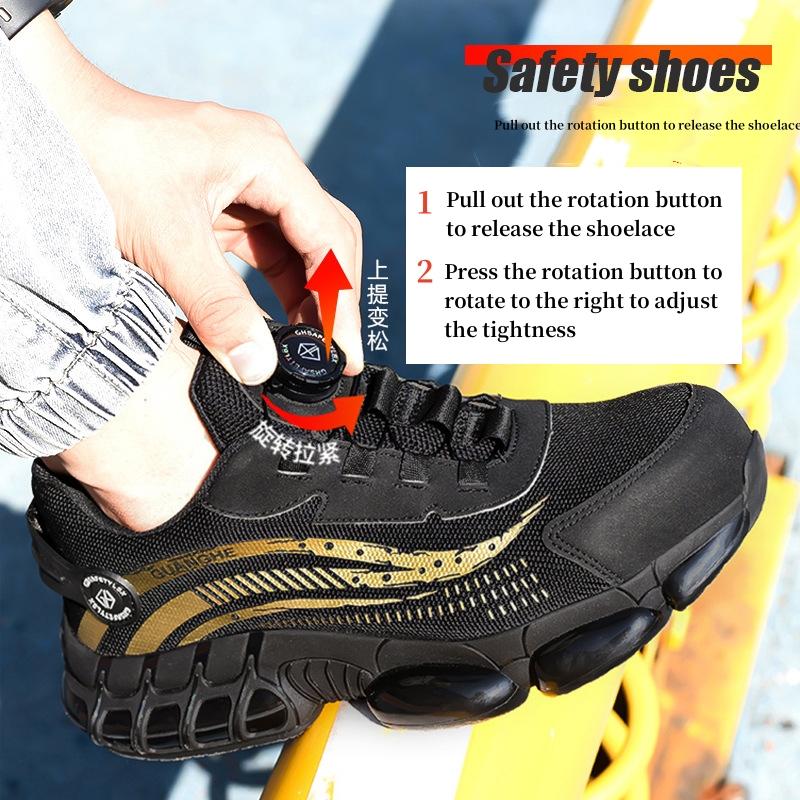 Safety Shoes Men Women Steel Toe Work Shoes Lightweight Rotating Button Anti-smash Protective Sneakers Work Safety Boots