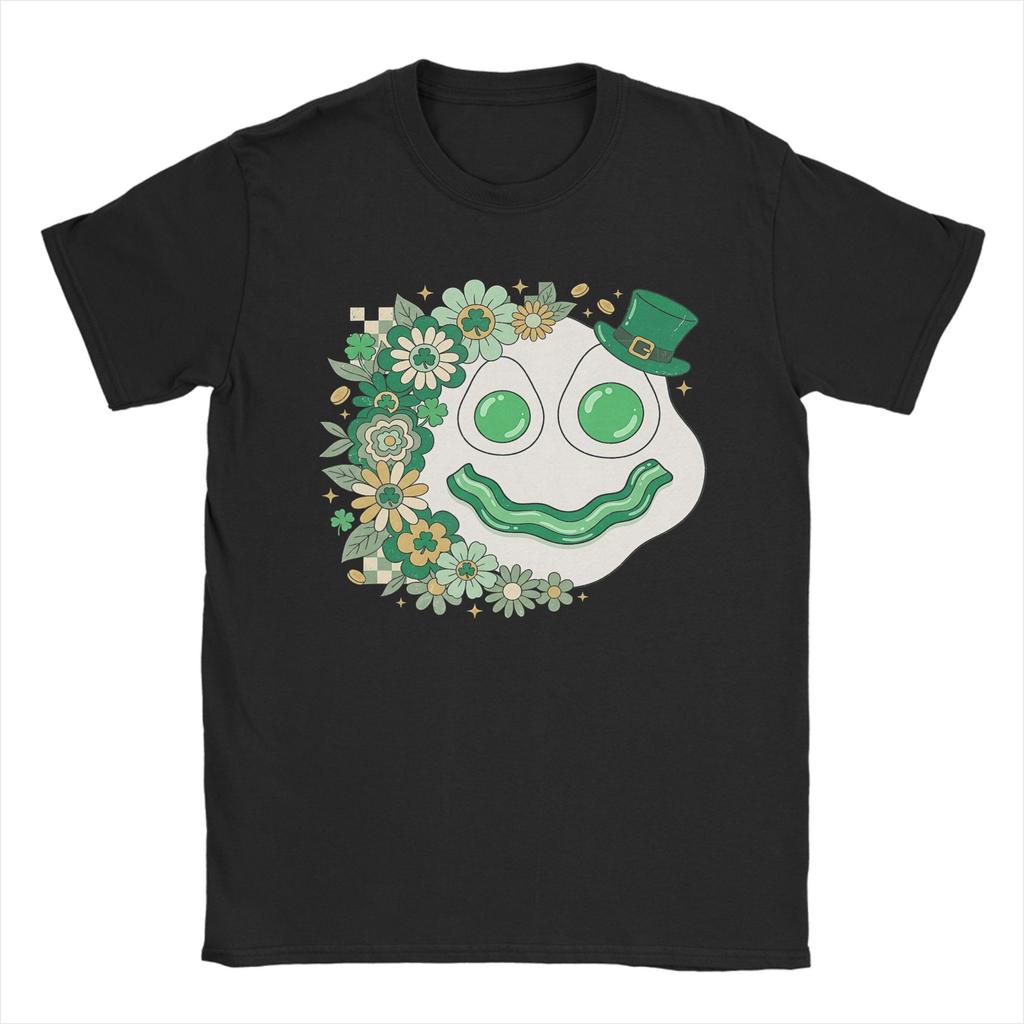 Unisexs Cute Green Chicken Egg Ham Smile Face Brunch Breakfast T Shirts Pure Cotton Clothing Vintage Short Sleeve Crewneck Tees