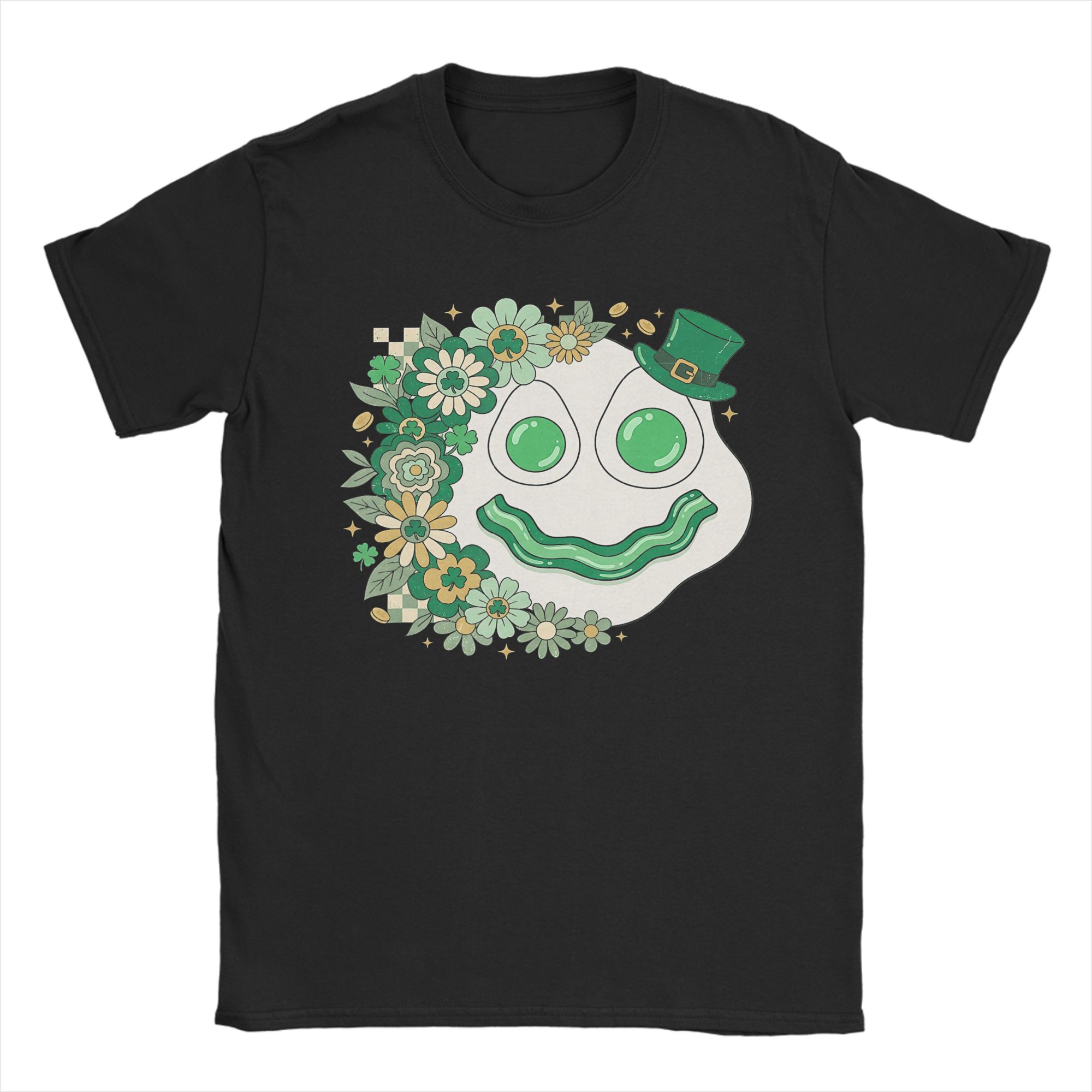 

Harajuku TShirt Summer Retro Boho St Patricks Day Green Egg Smile Floral Graphic Novelty TShirts Cotton Tee Shirt Gift Idea S