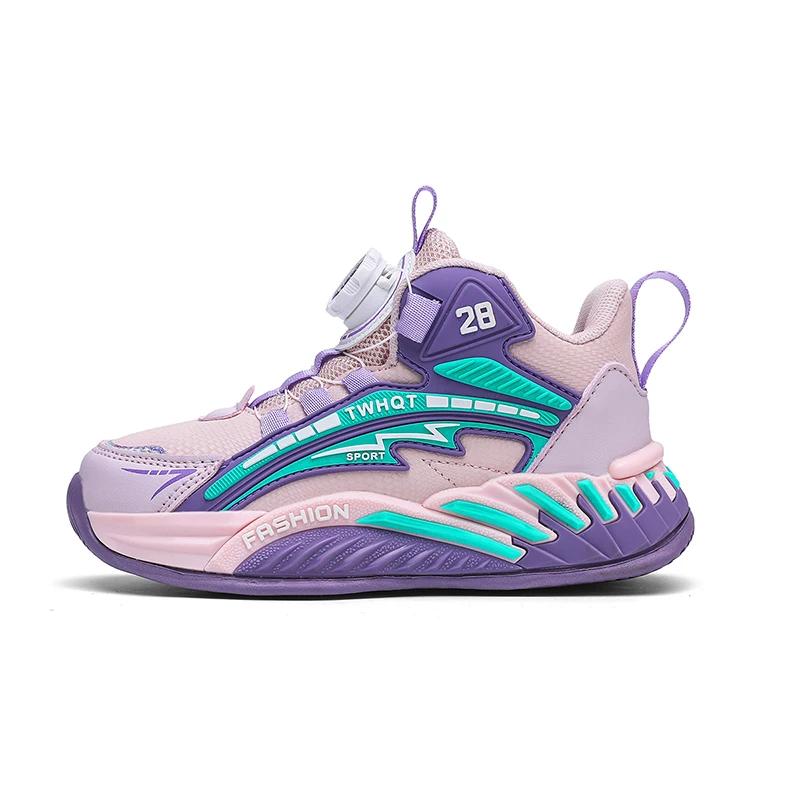 Autumn Winter Leather Sneakers Children Rotary Buckle Casual Sports Shoes Kids Trainers Comfortable Non-slip Children's Sneakers