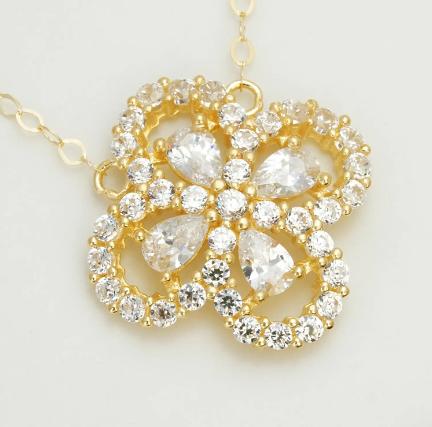 Custom 18K 14K 10K 9K Gold Jewelry Pendant Necklace with Diamond Flower and Water Drop Zircon Leaf Clover Cross Link Chain