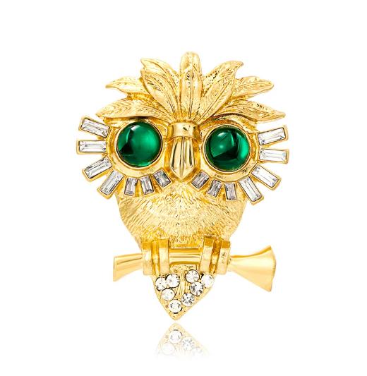 Fashionable and personalized alloy diamond studded owl animal brooch for both men women, popular chest accessories