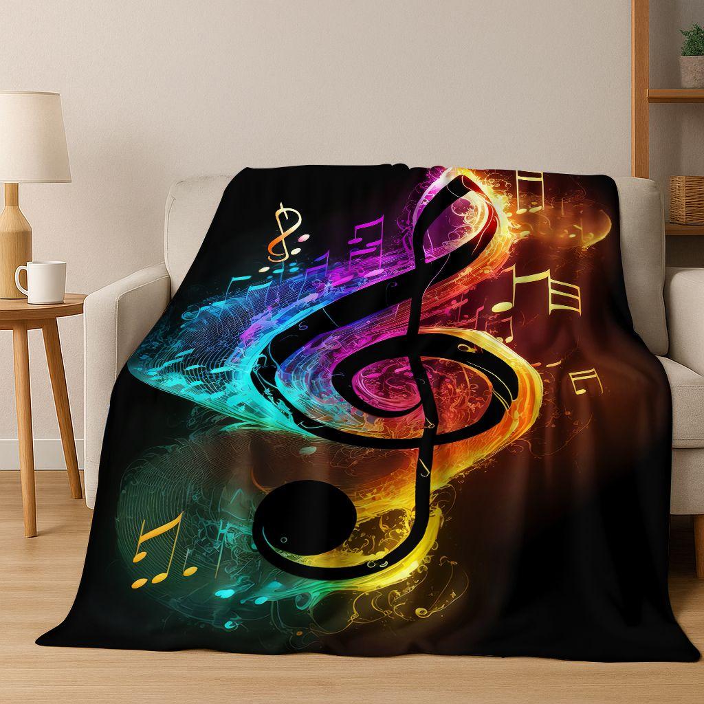 Tanzende Musik Musikalische Note Instrument Cartoon Flanell Decke, Gemütliche Weiche Überwurfdecke für Zuhause Schlafzimmer Bett Sofa Abdeckung Geschenk Kind