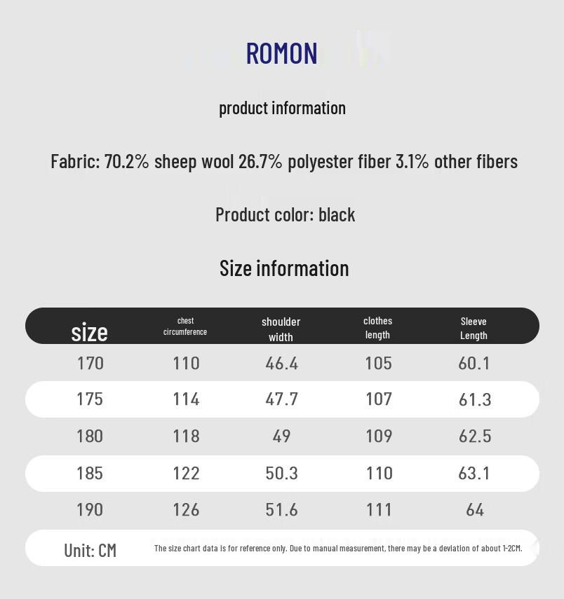 Romon Men's Extra Long Over-the-Knee Merino Wool Double-Faced Trench Coat