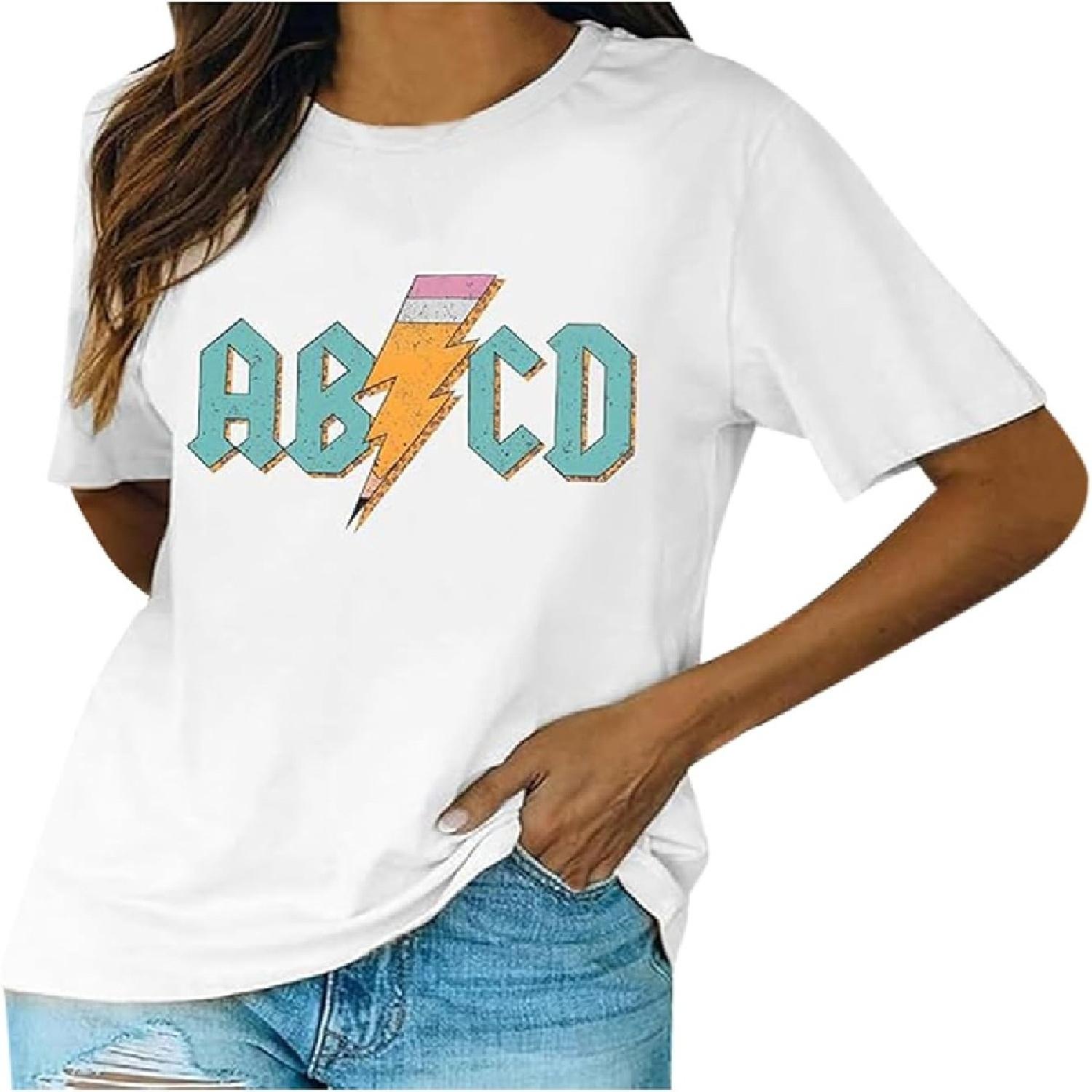 Women s Casual Fashion Short Sleeve Round Neck T Shirt with Letter Print Womens Tee Shirts Short Sleeve XXXXXL белый