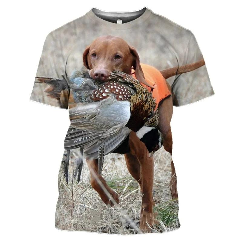 Wildlife Hunting Scene Pheasant And Retriever Dog 3D All Over Print Short Sleeve T-Shirt Casual Top
