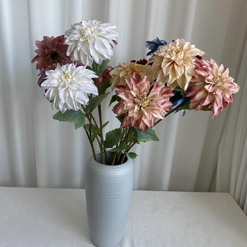 Long 2 Stem Head Dahlia Artificial Silk Flowers Wedding Home Decor Props Photo