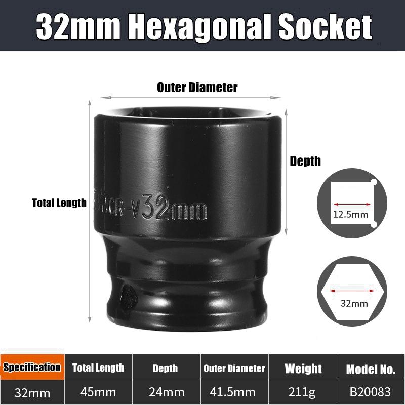 1/2" Drive Deep Impact Socket Set Drive Metric Wrench Black Socket Deep Impact Socket Pneumatic Wrench Head Tire Removal Tools