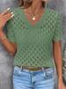 Women's V-Neck Hollow-Out Knit Short-Sleeve Loose Summer Top