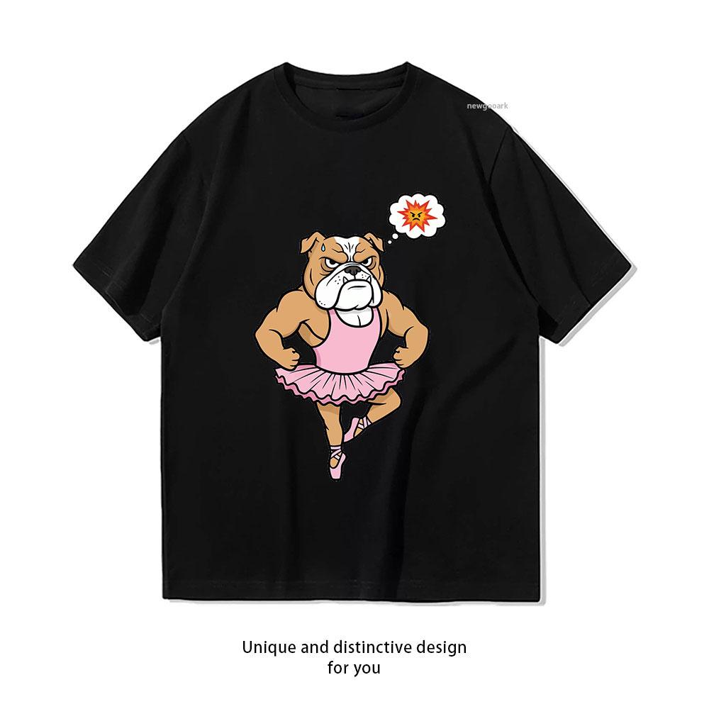 

Angry Muscular Bulldog Ballerina in Pink Tutu TShirt Women Unisex Casual cotton graphic t shirts tops tee Shortsleev 3XL