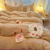 Cartoon Chenille Embroidered Lambswool Fleece Bedding Set - Duvet Cover & Bed Sheet