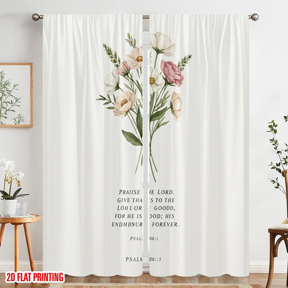 2 Stück 2D Flachdruck Vorhänge Floral Botanisch Psalm Stoff Ohne Strom Festliche Wanddeko Perfekt für Wandkunst Party