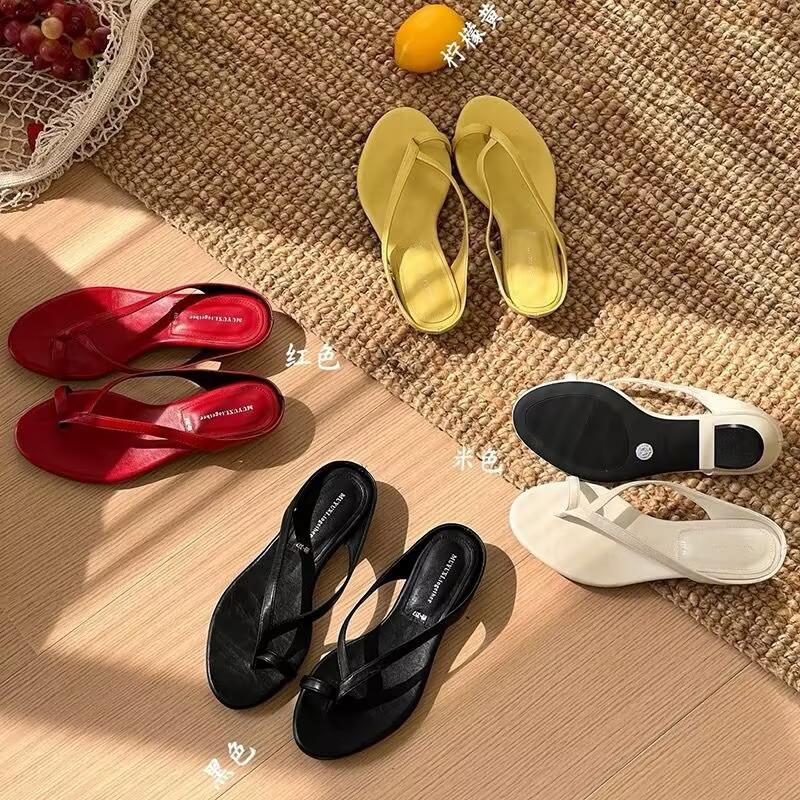 Sheepskin version of grape mother, the same temperament set of toe slippers for women's summer wear, minimalist thin strap round head thick heel cool 