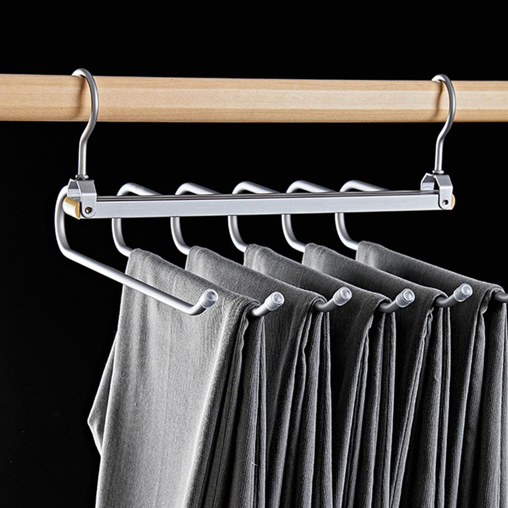 6 In 1 Trouser Hangers Magic Multi Layer Aluminium Alloy Pants Storage Rack 360 Rotatable Foldable Protable Cloth Pants Hangers