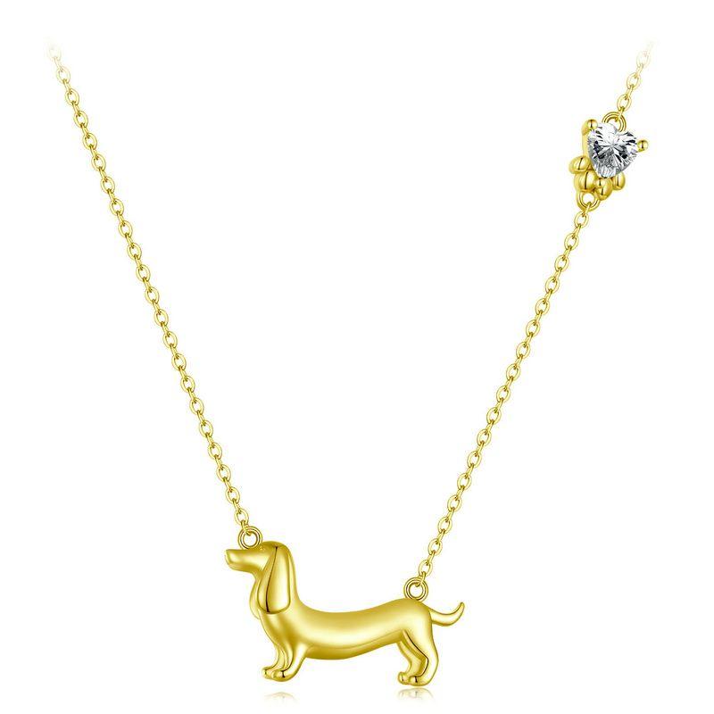 WOSTU 925 Sterling Silver Dachshund Pendant Necklace 18K Gold Pet Paw Chain Link Dog Charm Bracelets Earrings Ring For Pet Lover