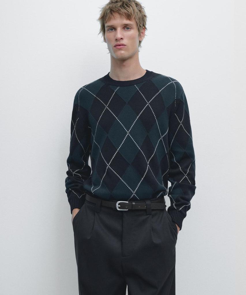 Masimodutti Cotton Diamond Pattern Knit Sweater