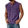 Men's Summer Fashion Distressed Denim Shirt. Men's Casual Sporty Sleeveless Button-down Vest.
