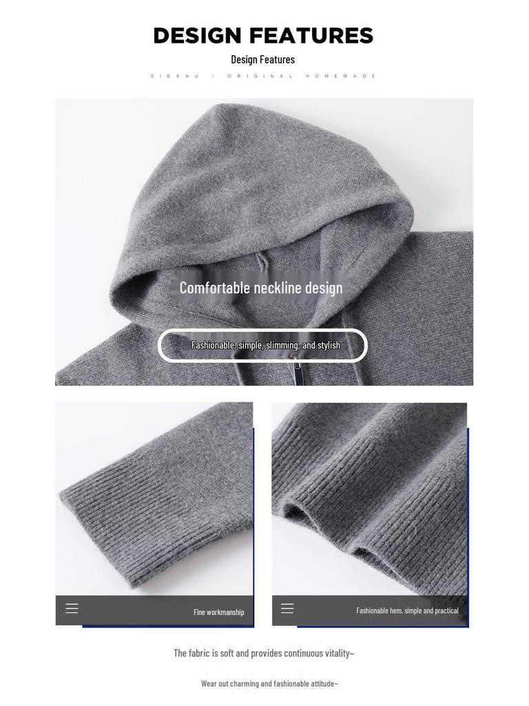 2025 Spring/Autumn Red Hooded Short Jacket for Middle-Aged Women - Petite Knitted Cardigan