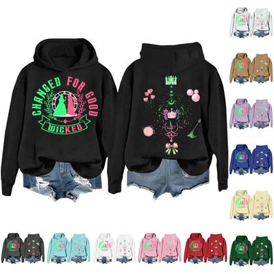 Kadın Günlük Uzun Kollu Kazak Cadı Baskılı Kapüşonlu Sweatshirt