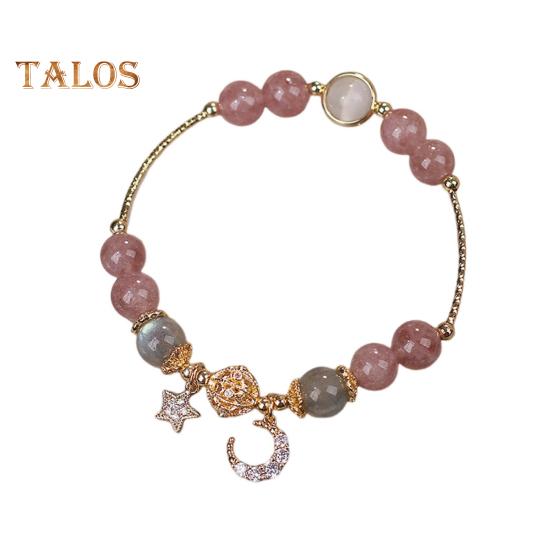 

Женский браслет с гладкими бусинами, полированной звездой и луной, подвеской со стразами, регулируемый, для шопинга, работы, вечеринки, свиданий, запястья, цепочка, женские украшения розовый