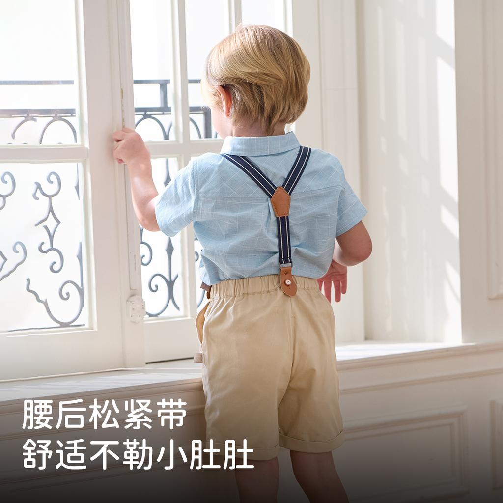 David Bella Boys' Strap Pants Set Summer Dress Children's Baby Academy Style Five Part Pants Two Piece Set