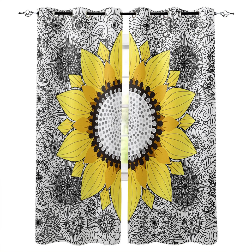 Подсолнух и мандала сине-зеленые кухонные шторы — фото 8
