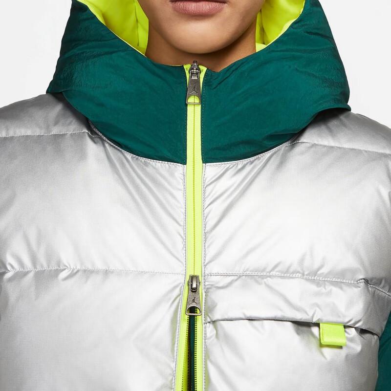Jordan Mid-Length Colorblock Hooded Down Jacket Women Outerwear Green CV2561-300