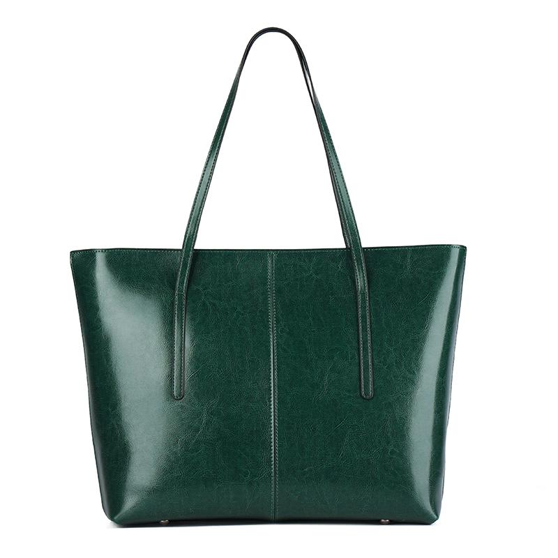 Genuine Leather Tote Bag Women Vintage Cowhide Shoulder Bag Laptop Office Work Commuter Shopper Luxury Handbags
