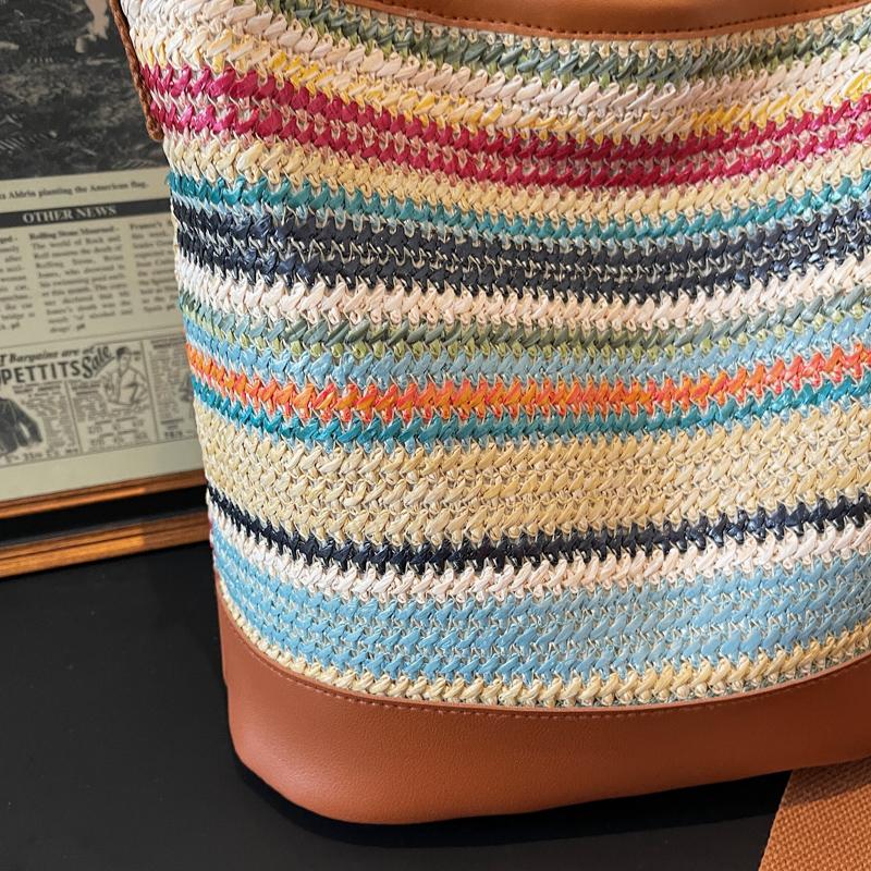 Striped Straw Bag Women's Large Capacity Shoulder Crossbody Bag Beach Bag