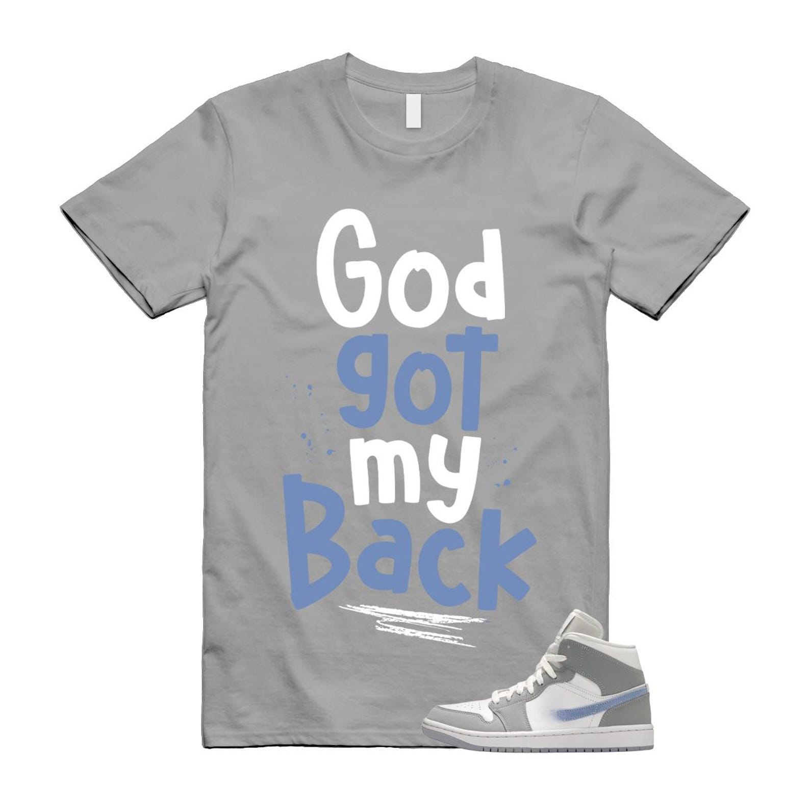 1 Wolf Grey Aluminum Blue White Mid T Shirt Match GOD L