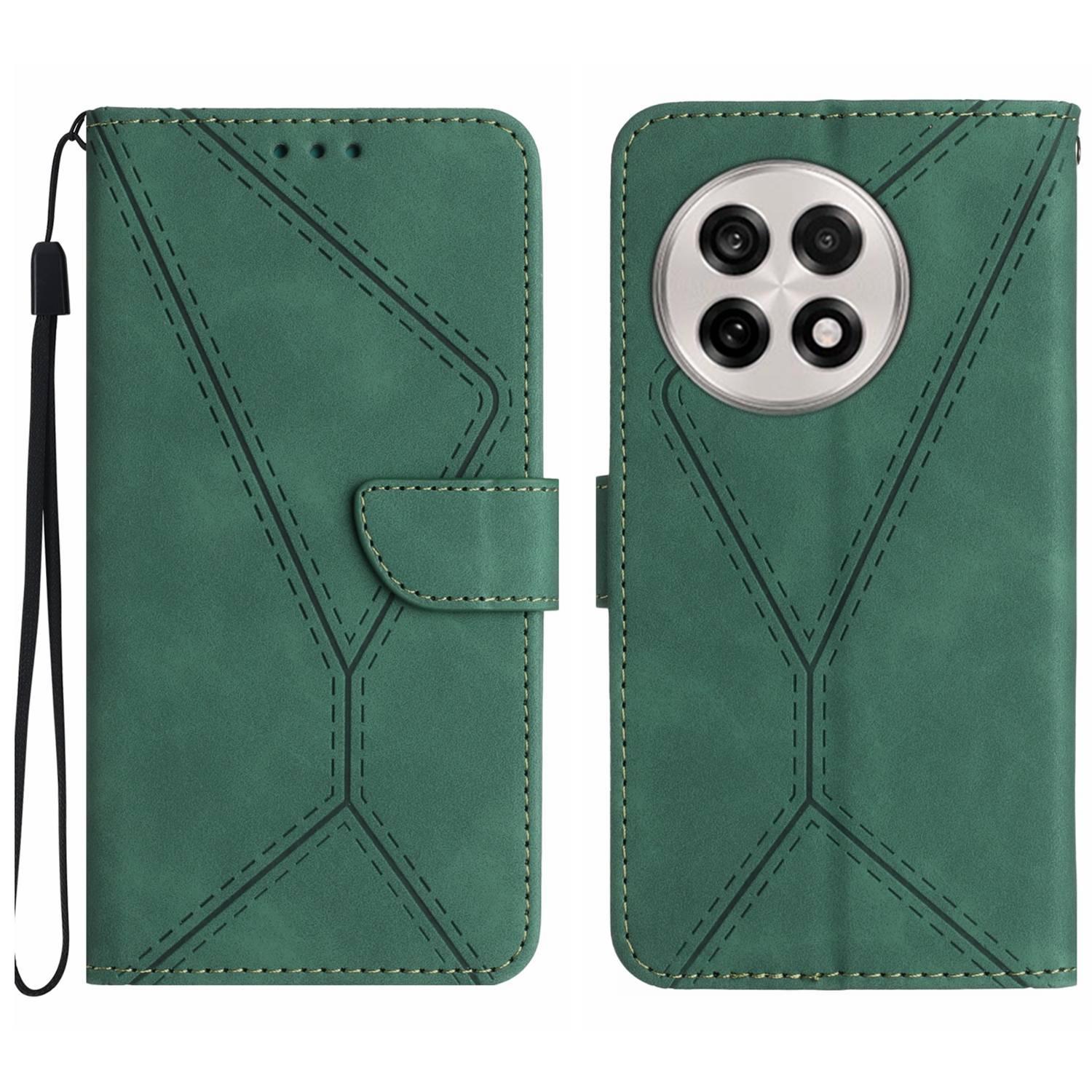 

For OnePlus 13 Case Skin Touch Lines Imprinted PU Leather Flip Phone Cover Green